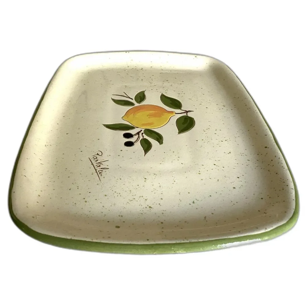 Rustic Lemon Ceramic Serving Plate Spain Hand Painted Vintage-Style Decor